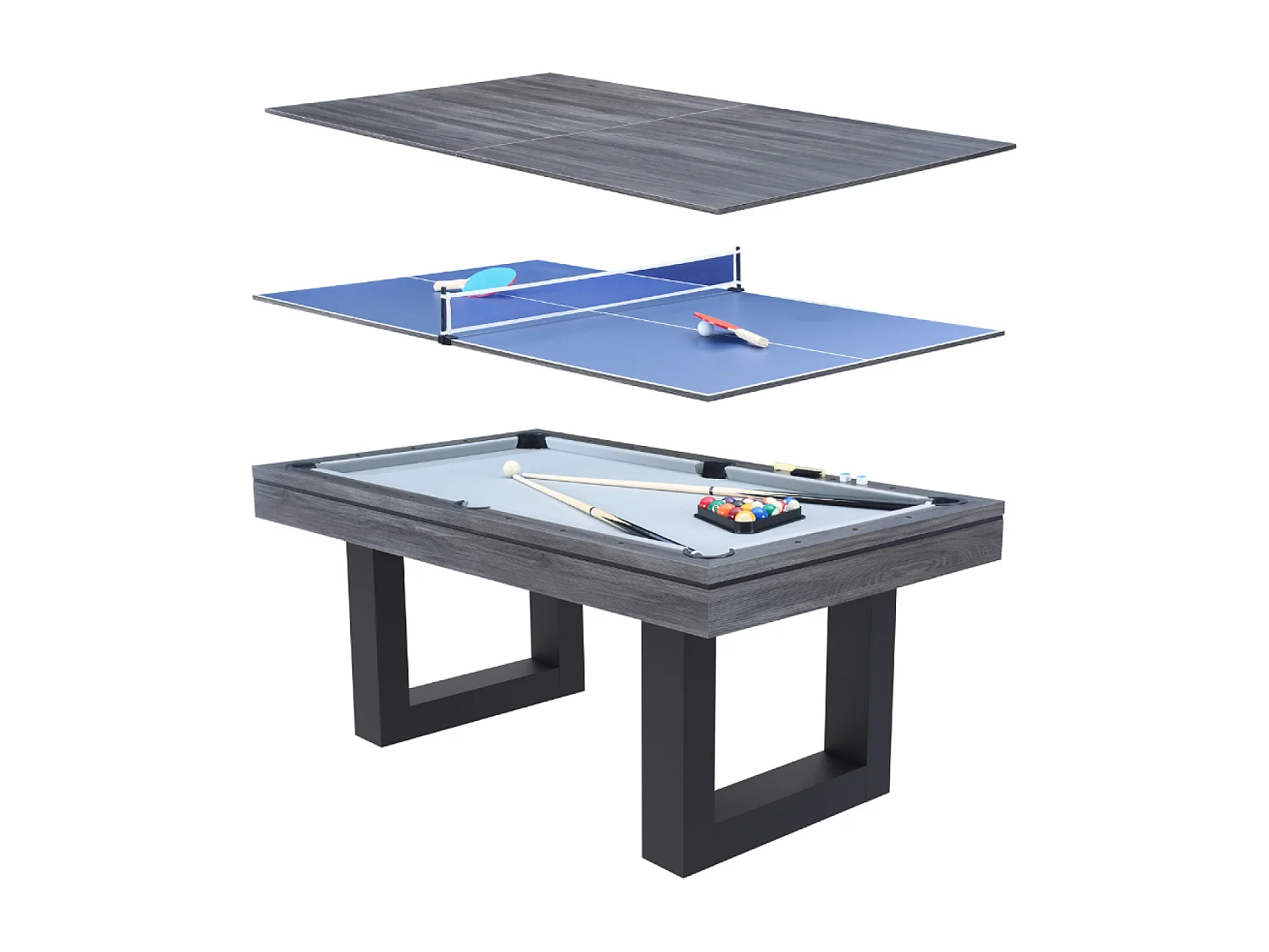Table multi-jeux 3 en 1 billard et ping pong en bois gris DENVER