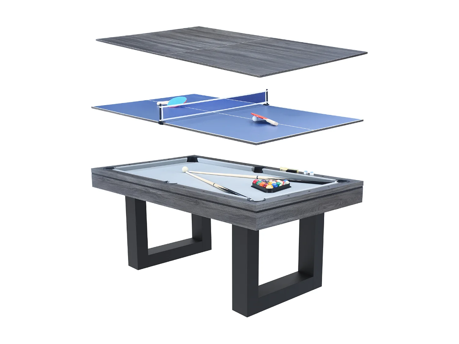 Mesa de juegos multijugador 3 en 1 billar y ping pong de madera gris DENVER