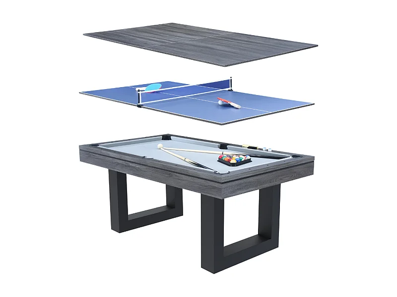 Table multi-jeux 3 en 1 billard et ping pong en bois gris DENVER