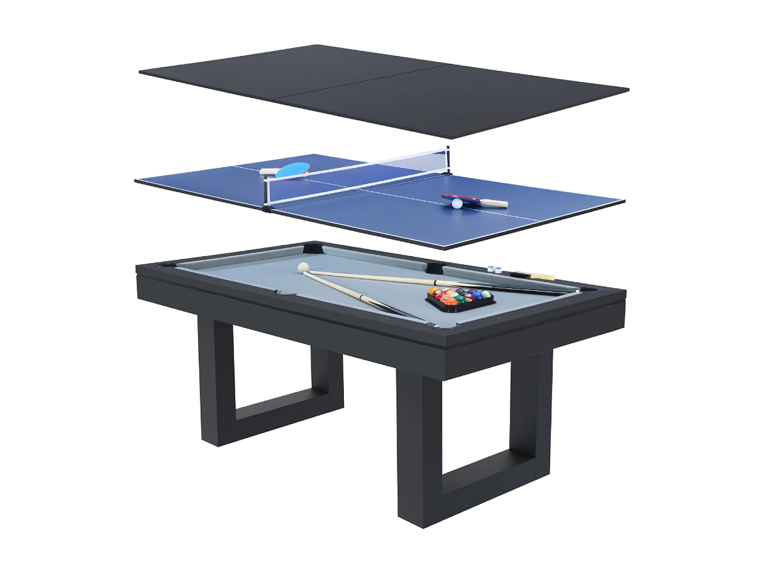 Table multi-jeux 3 en 1 billard et ping-pong en bois noir DENVER