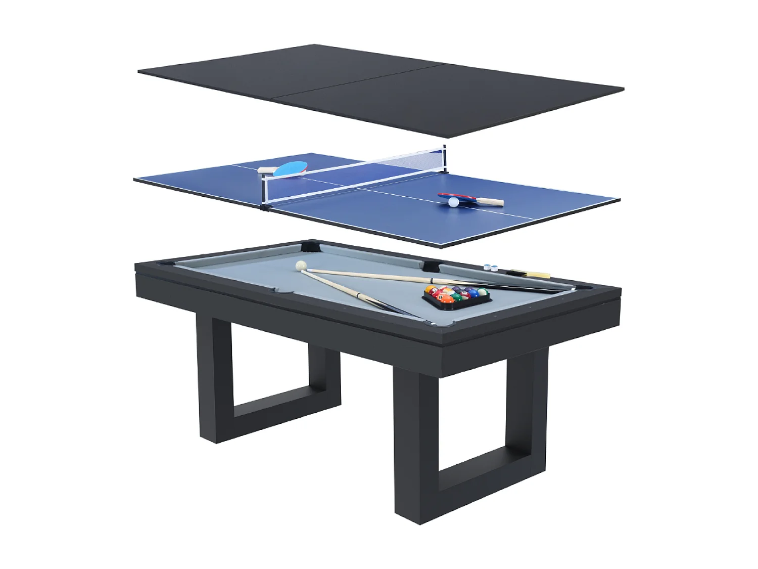 Tavolo multi-gioco 3 in 1 biliardo e ping-pong in legno nero DENVER