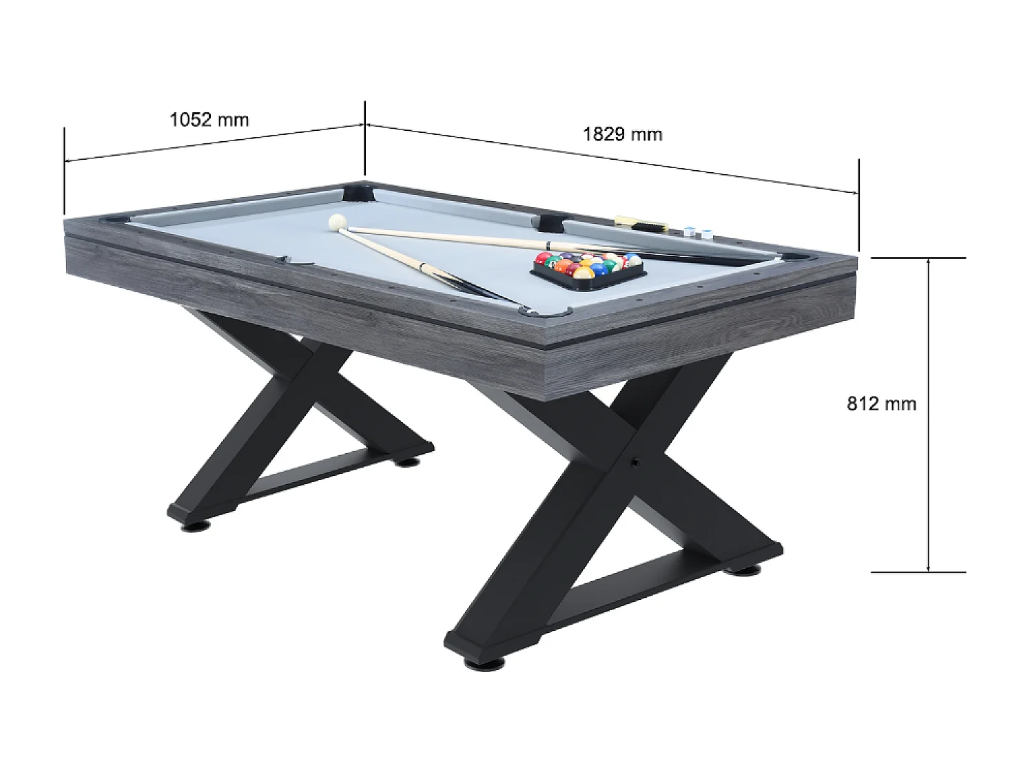Mesa de jogos multiusos em madeira cinza pingue-pongue e bilhar TEXAS - Entretenimento familiar de qualidade