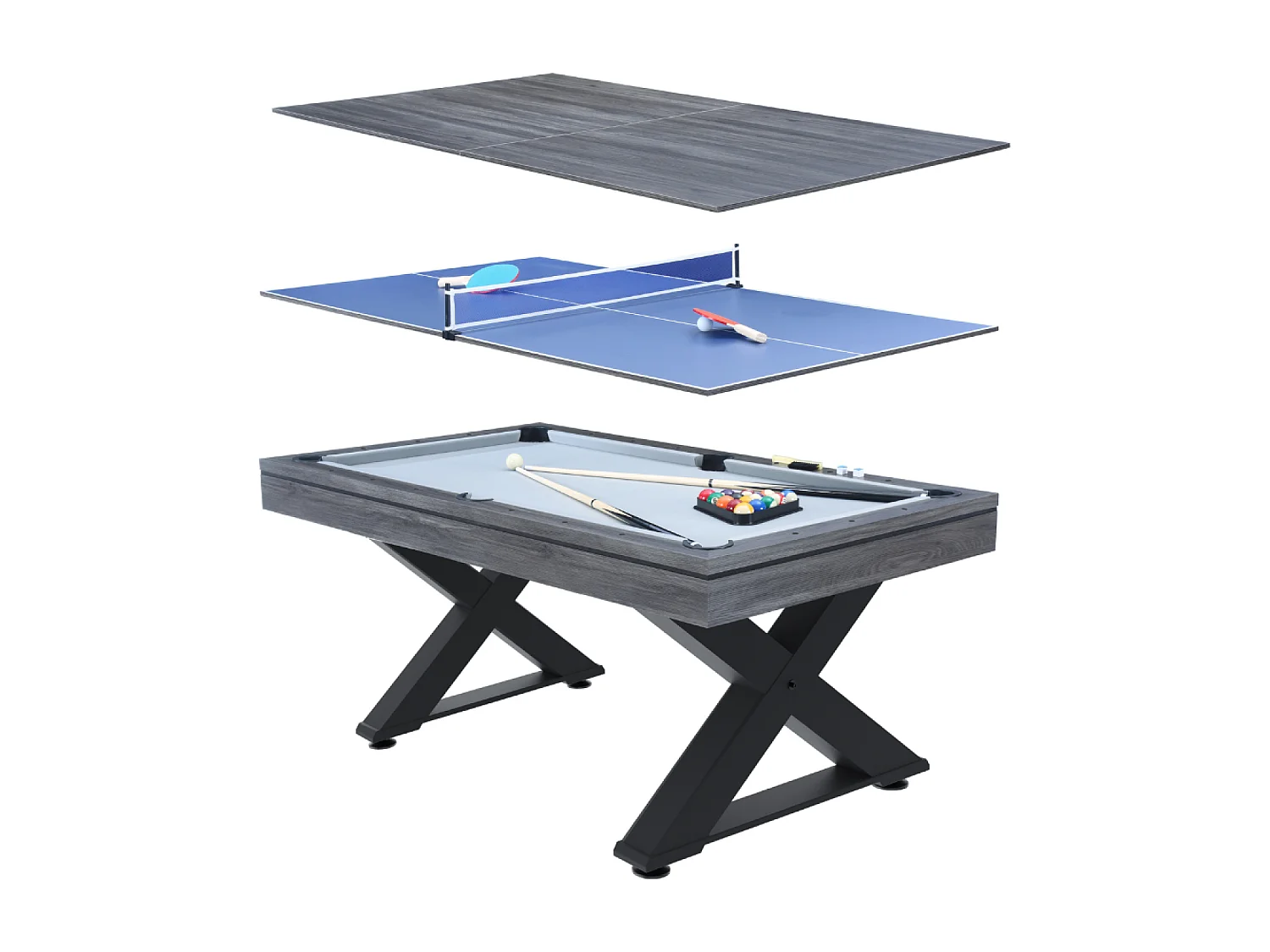 Table multi-jeux, ping-pong et billard en bois gris TEXAS