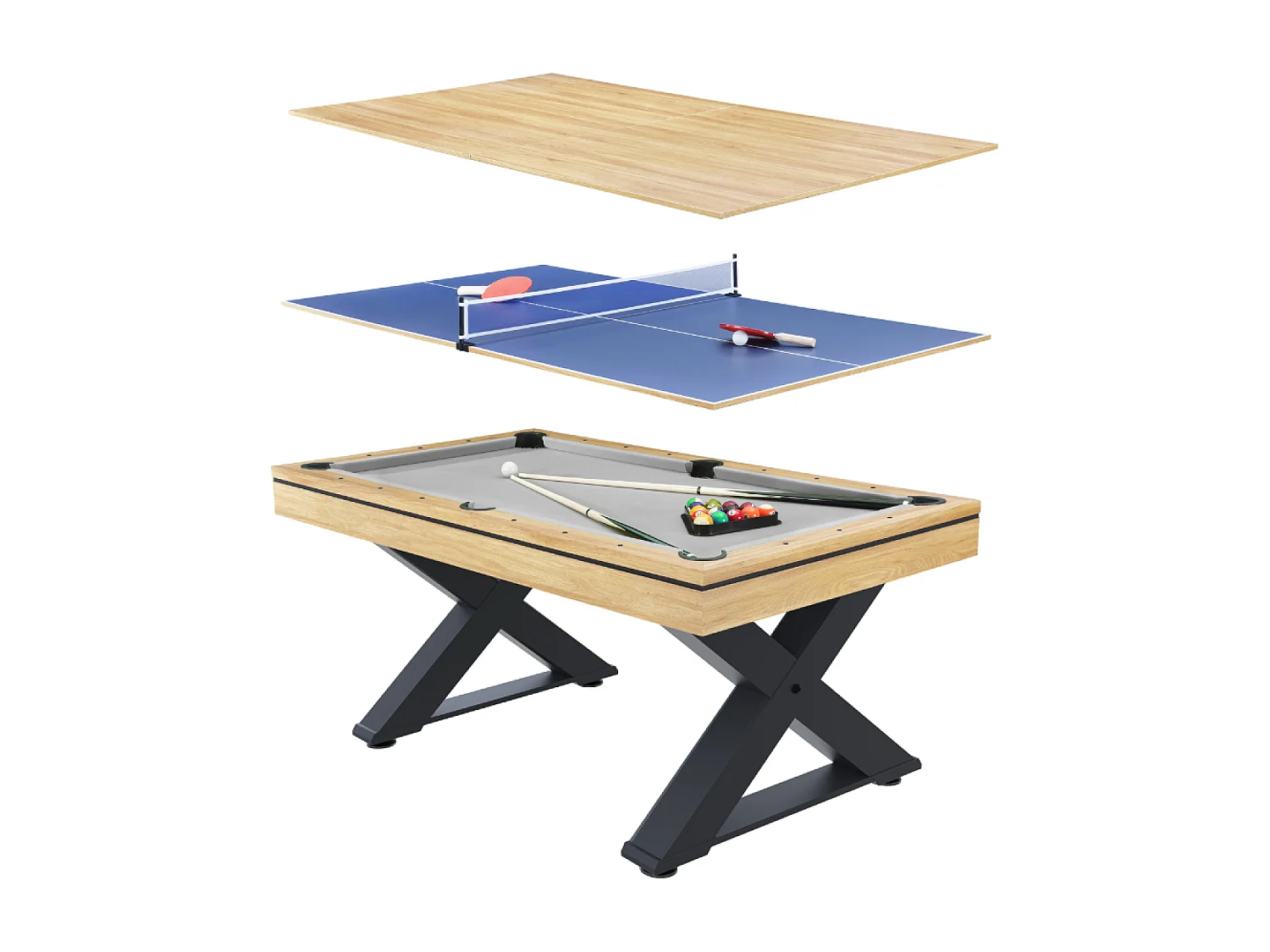 Table multi-jeux, ping-pong et billard en bois TEXAS
