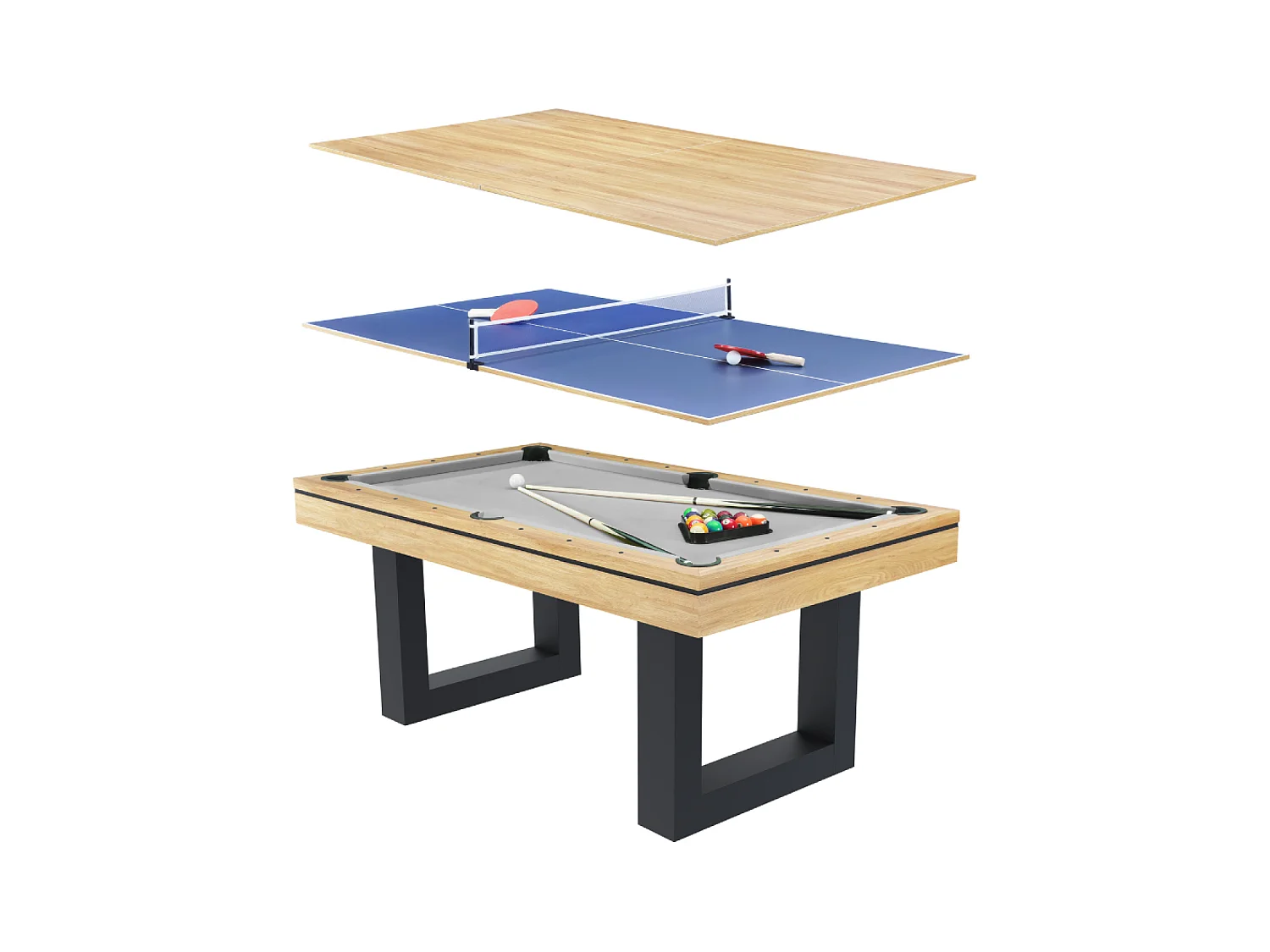 Table multi-jeux 3 en 1 billard et ping-pong en bois DENVER