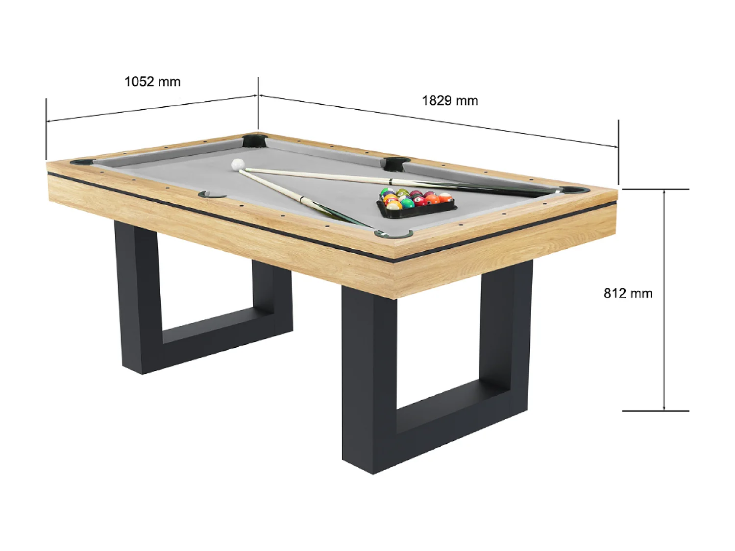 DENVER Drievoudige speeltafel met biljart en tafeltennis in hout