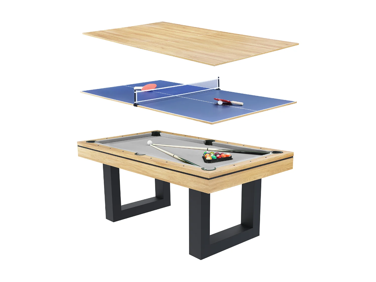 Mesa de juegos multijugador 3 en 1 billar y ping-pong de madera DENVER