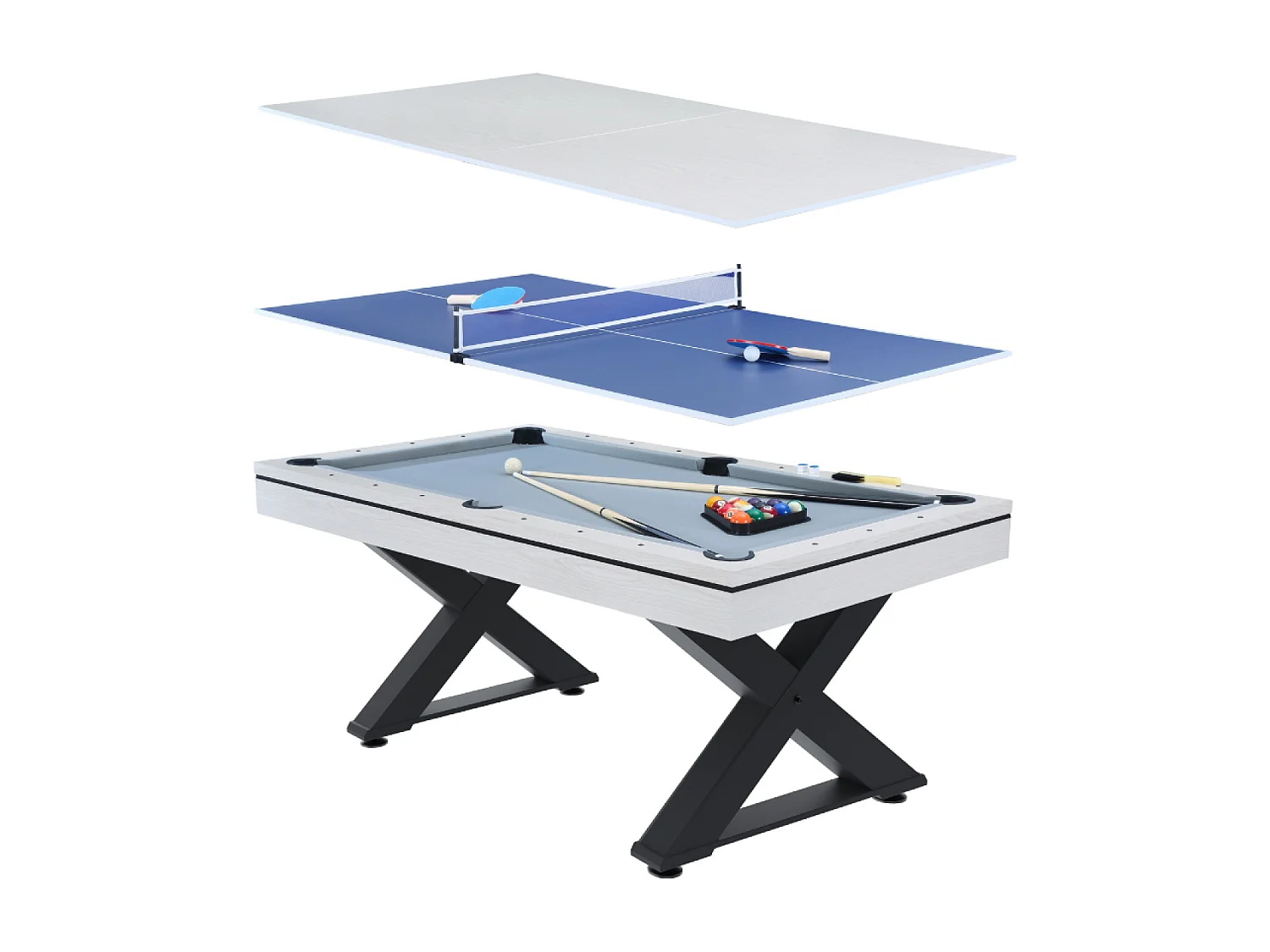 Mesa multi-juegos de madera blanca para ping-pong y billar TEXAS