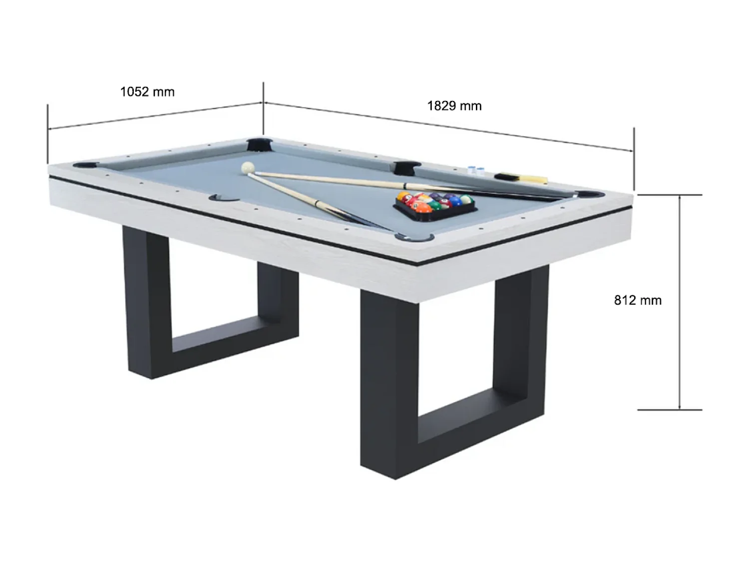 DENVER Multifunctionele tafel 3-in-1 biljart en tafeltennis in wit hout