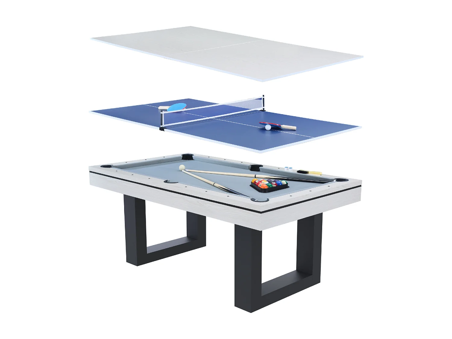 Mesa de jogos 3 em 1 DENVER em madeira branca - Bilhar e Ping-Pong