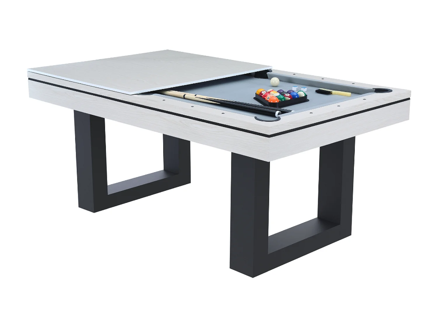 Mesa de jogos 3 em 1 DENVER em madeira branca - Bilhar e Ping-Pong