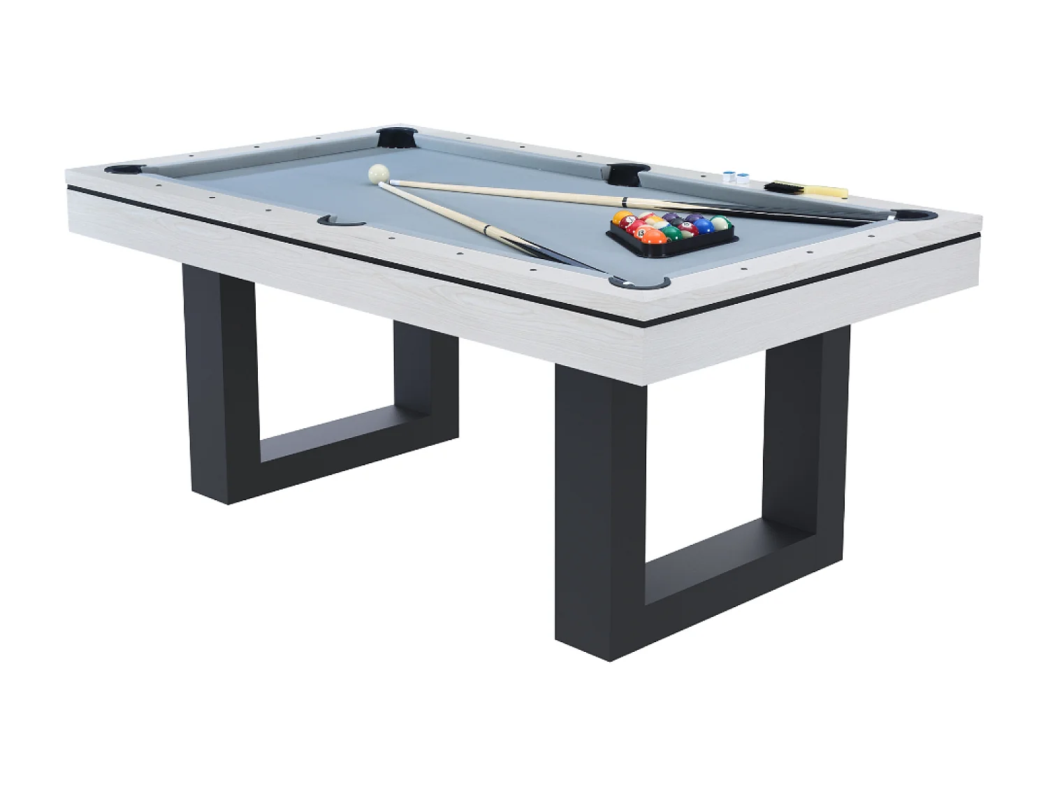 Mesa de jogos 3 em 1 DENVER em madeira branca - Bilhar e Ping-Pong