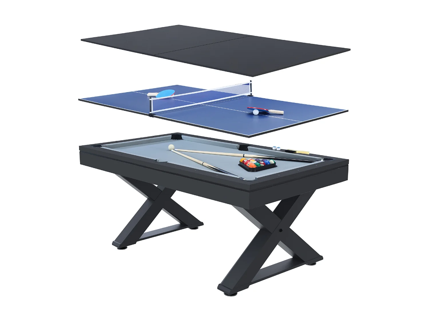 Table multi-jeux, ping-pong et billard en bois noir TEXAS