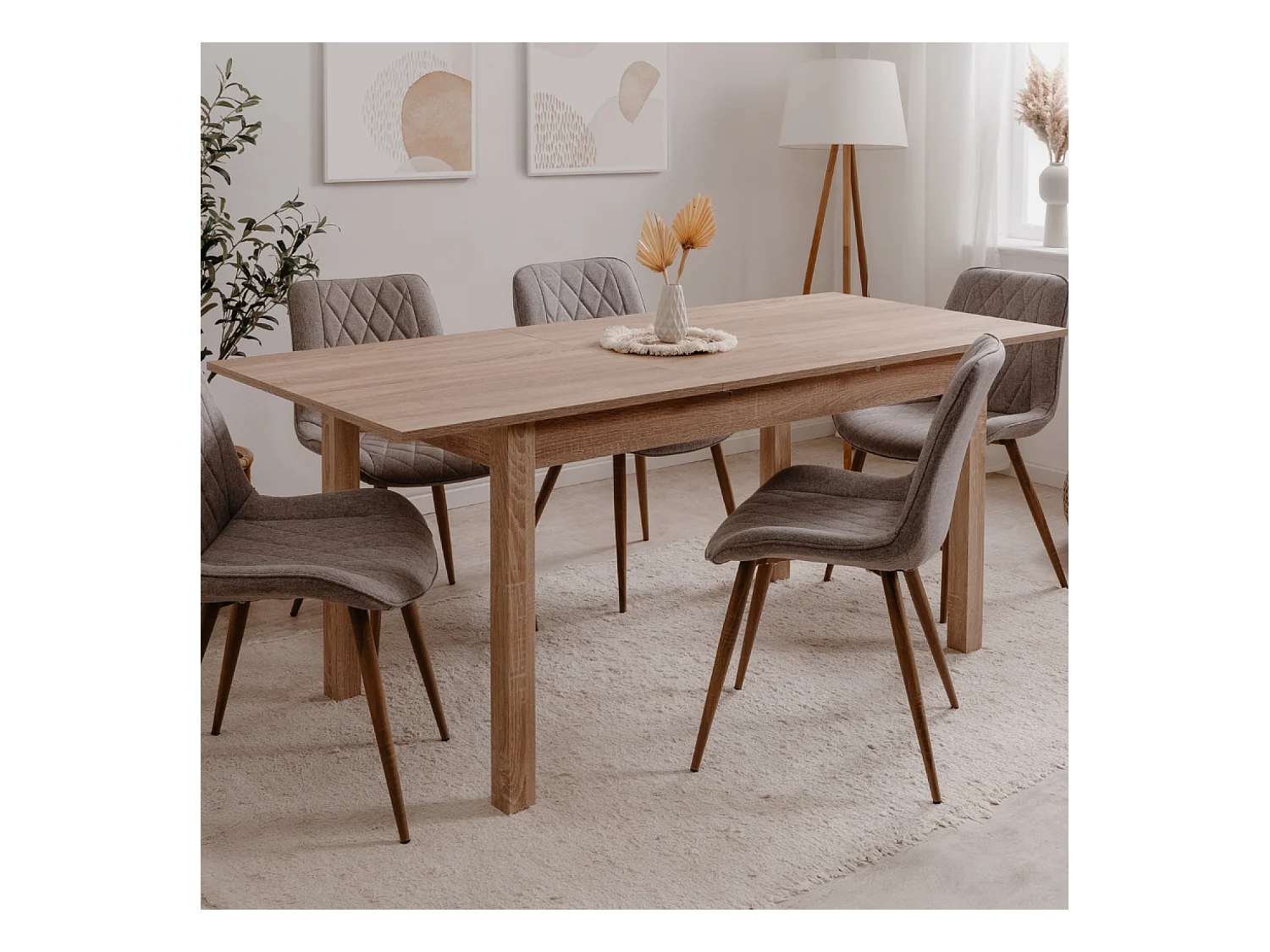 Mesa de jantar extensível para 6 pessoas em madeira Brooks - Carvalho Sonoma