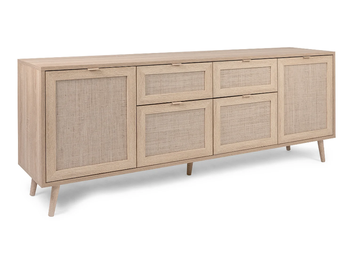 Buffet TIVAT em Carvalho Sonoma com Cannage, 4 Portas, 2 Gavetas - Estilo Industrial