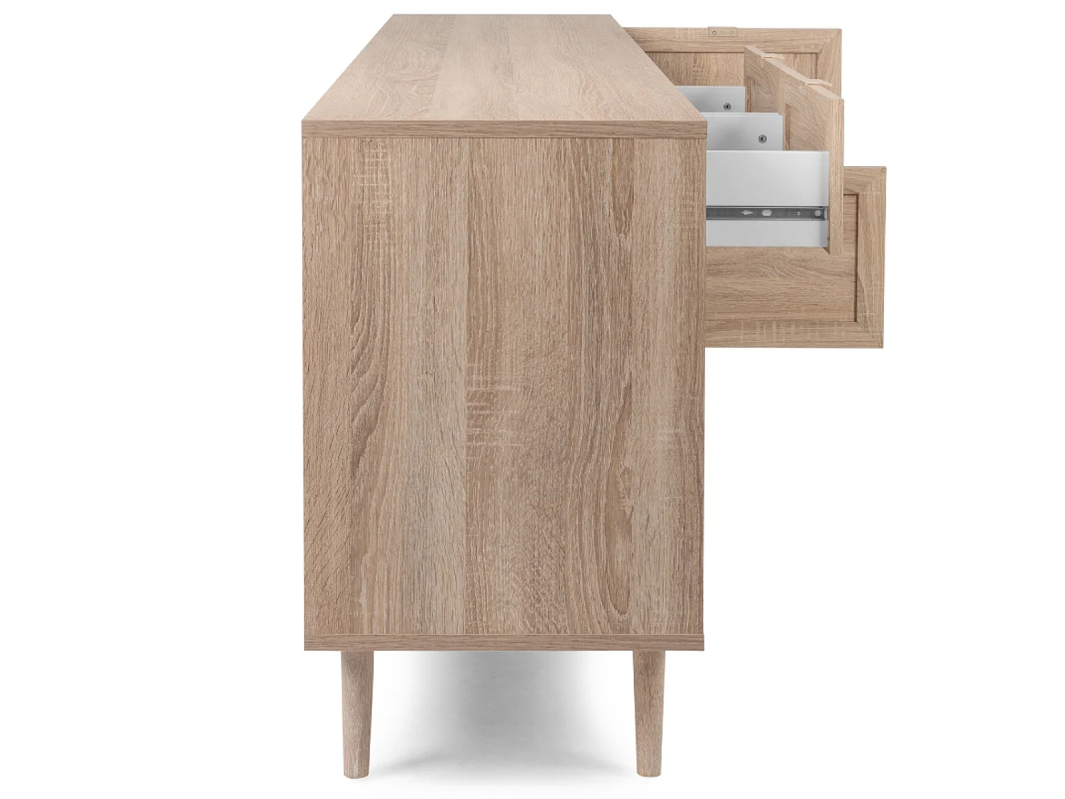 Buffet TIVAT em Carvalho Sonoma com Cannage, 4 Portas, 2 Gavetas - Estilo Industrial