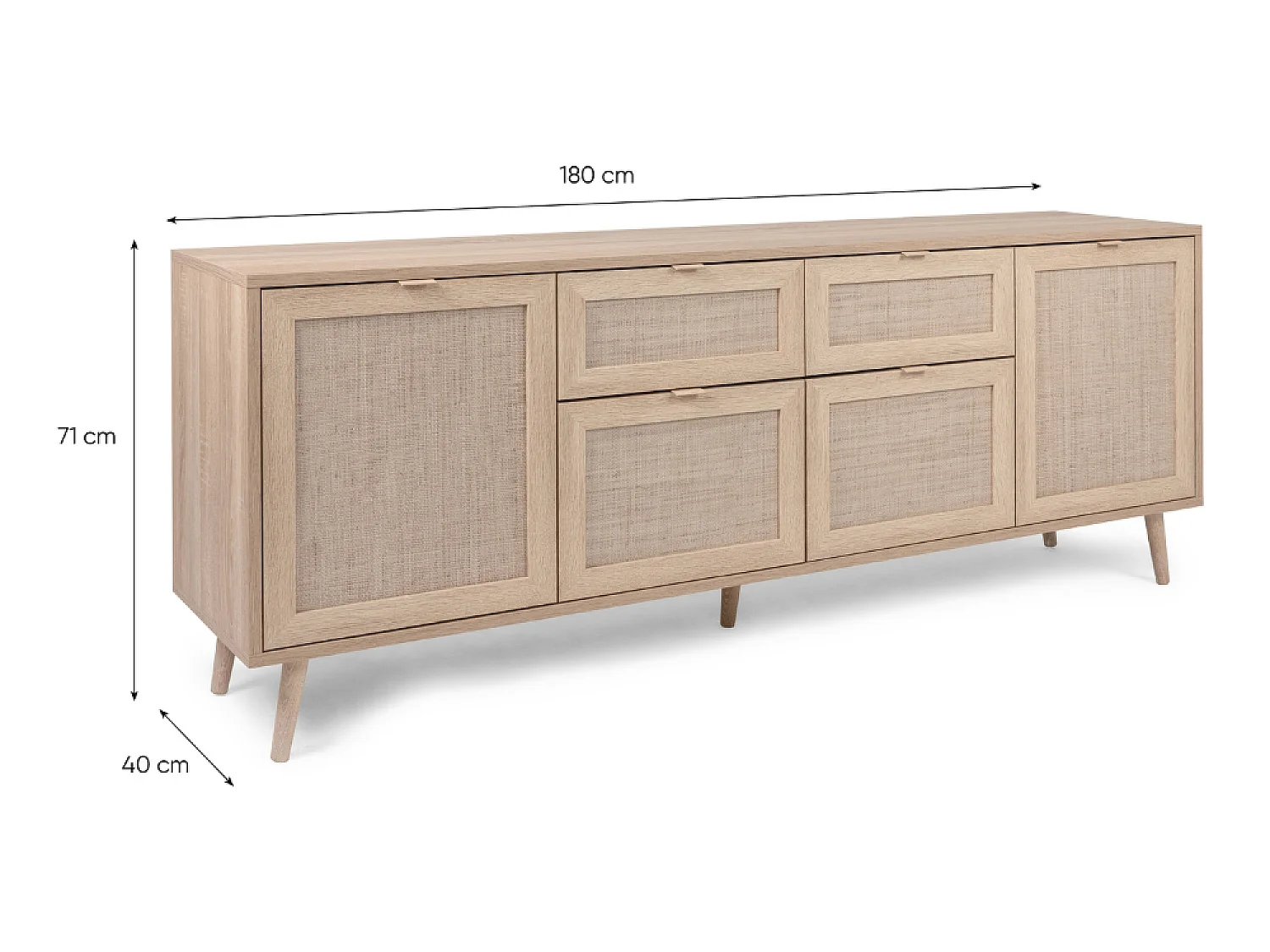 Buffet TIVAT em Carvalho Sonoma com Cannage, 4 Portas, 2 Gavetas - Estilo Industrial