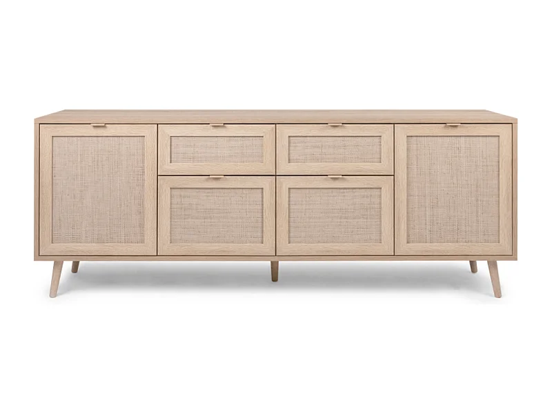 Buffet TIVAT in Sonoma-Eiche mit Flechtwerk, 4 Türen, 2 Schubladen - Industriestil