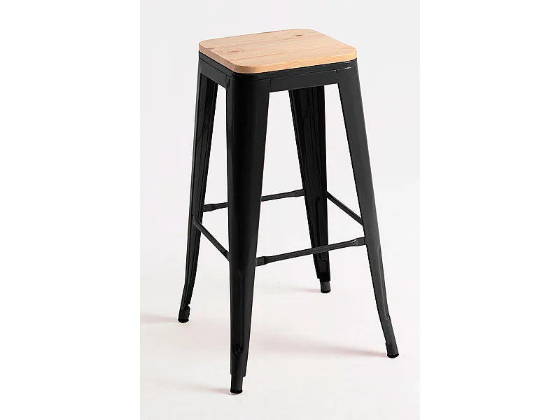 Lote de 6 Taburetes Torix Altos Madera Natural - Negro