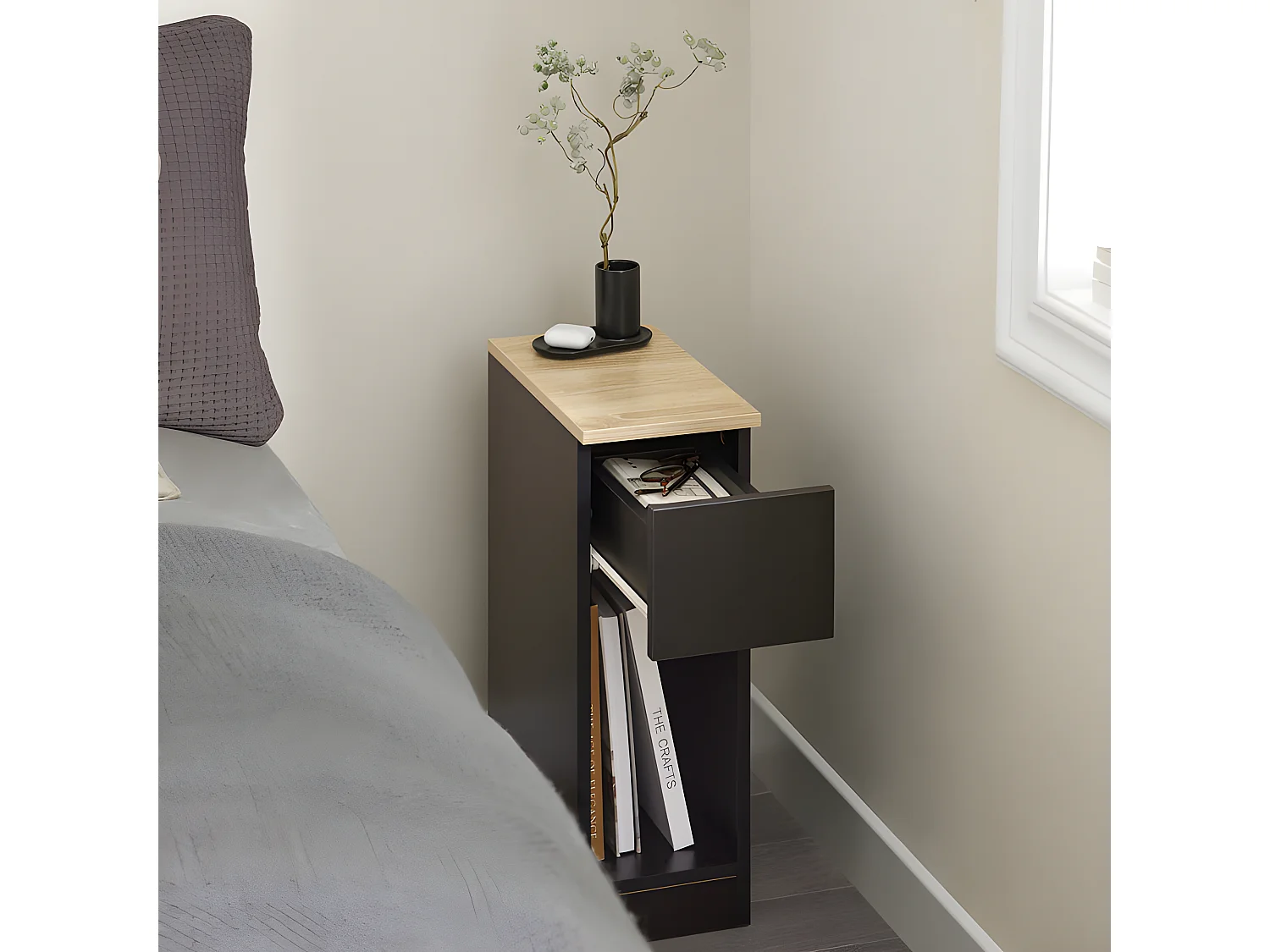 Set de 2 Mesas Auxiliares Mesita de Noche con 1 Cajón Mesa para Salón Comedor 20 x 35 x 60 cm Negro FBT111-SCHx2 SoBuy ES