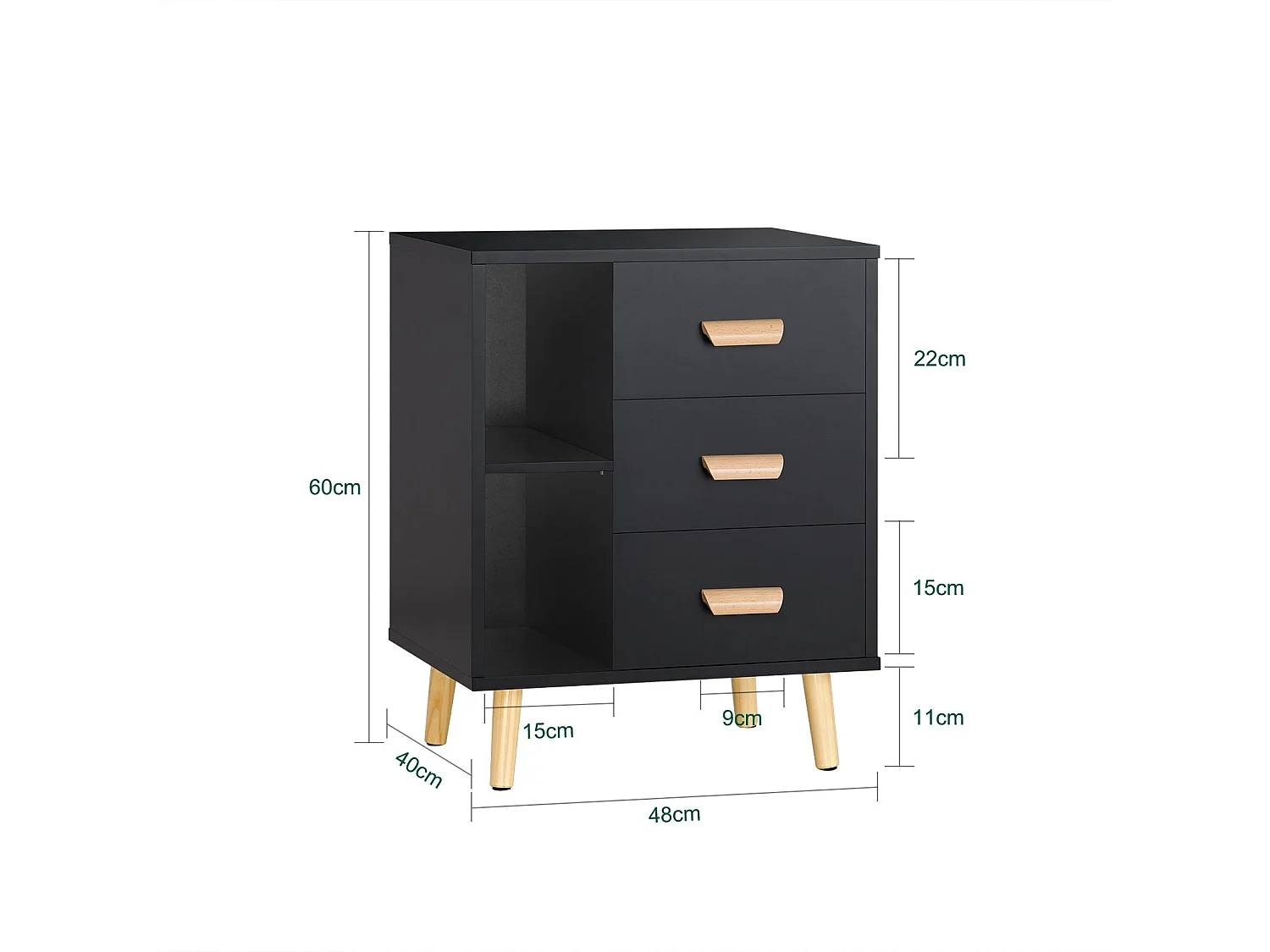 Set de 2 Mesas Auxiliares Mesita de Noche con 3 Cajones Mesa para Salón Comedor con 2 Estantes 48 x 40 x 60 cm Negro FBT95-SCHx2 SoBuy ES