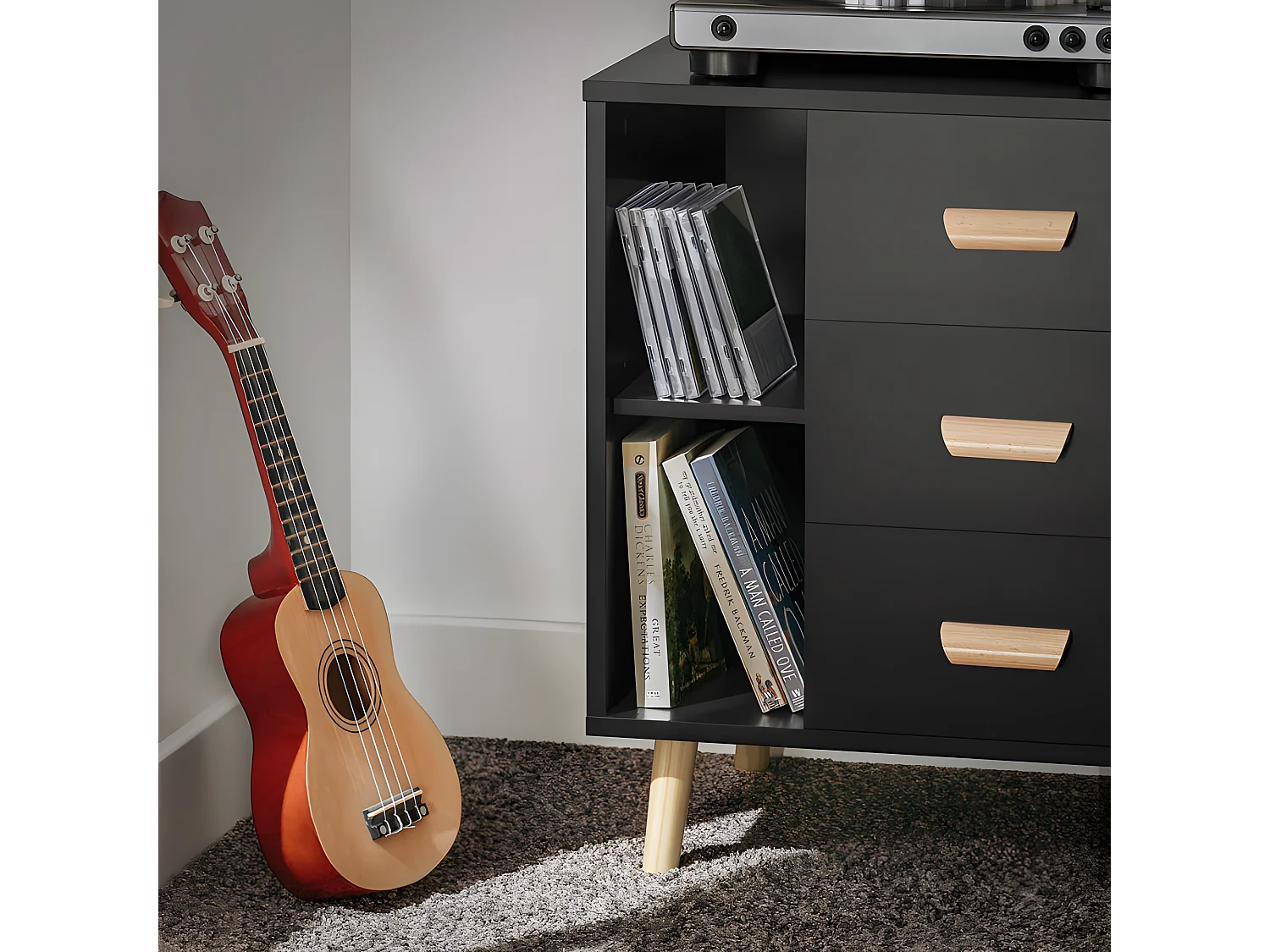 Set de 2 Mesas Auxiliares Mesita de Noche con 3 Cajones Mesa para Salón Comedor con 2 Estantes 48 x 40 x 60 cm Negro FBT95-SCHx2 SoBuy ES