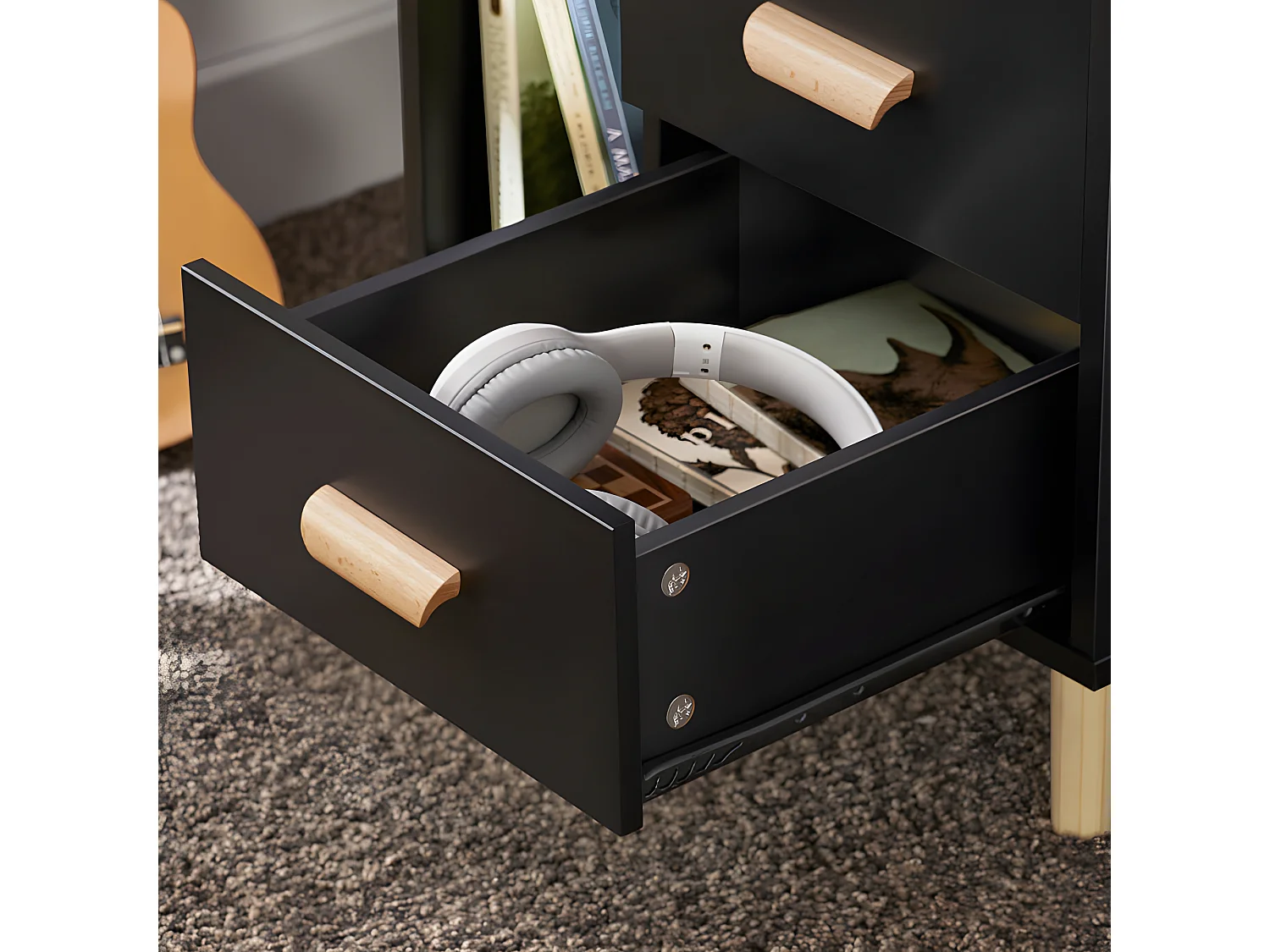 Set de 2 Mesas Auxiliares Mesita de Noche con 3 Cajones Mesa para Salón Comedor con 2 Estantes 48 x 40 x 60 cm Negro FBT95-SCHx2 SoBuy ES