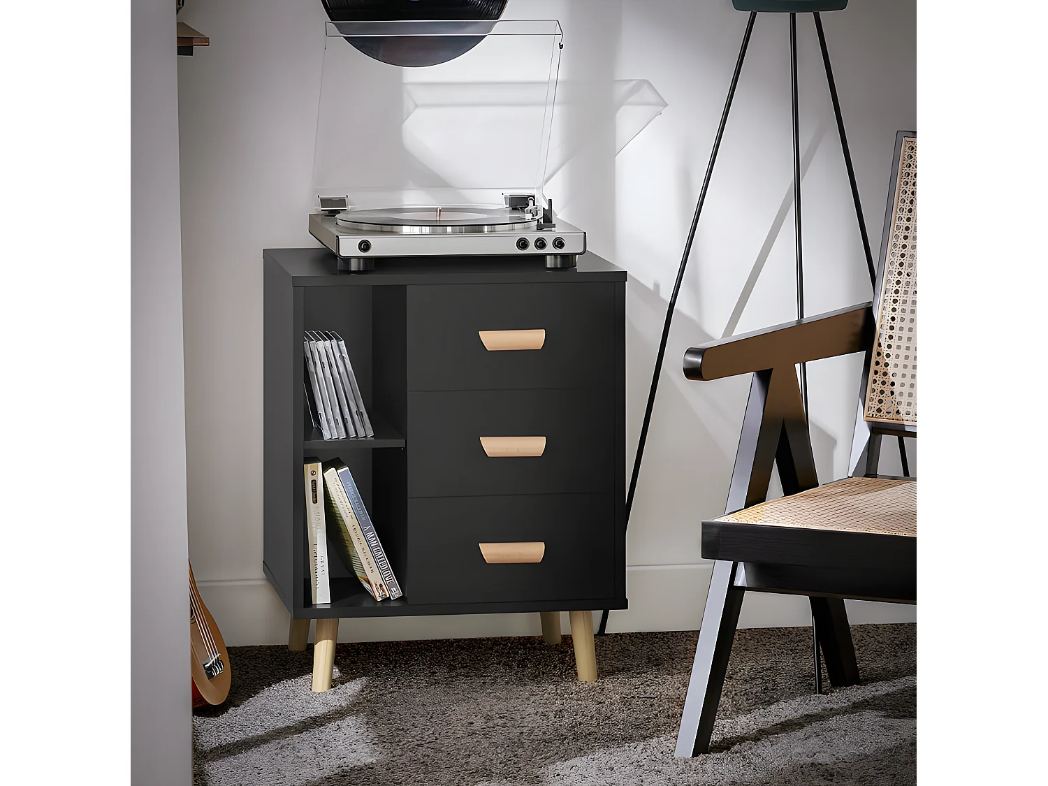 Set de 2 Mesas Auxiliares Mesita de Noche con 3 Cajones Mesa para Salón Comedor con 2 Estantes 48 x 40 x 60 cm Negro FBT95-SCHx2 SoBuy ES