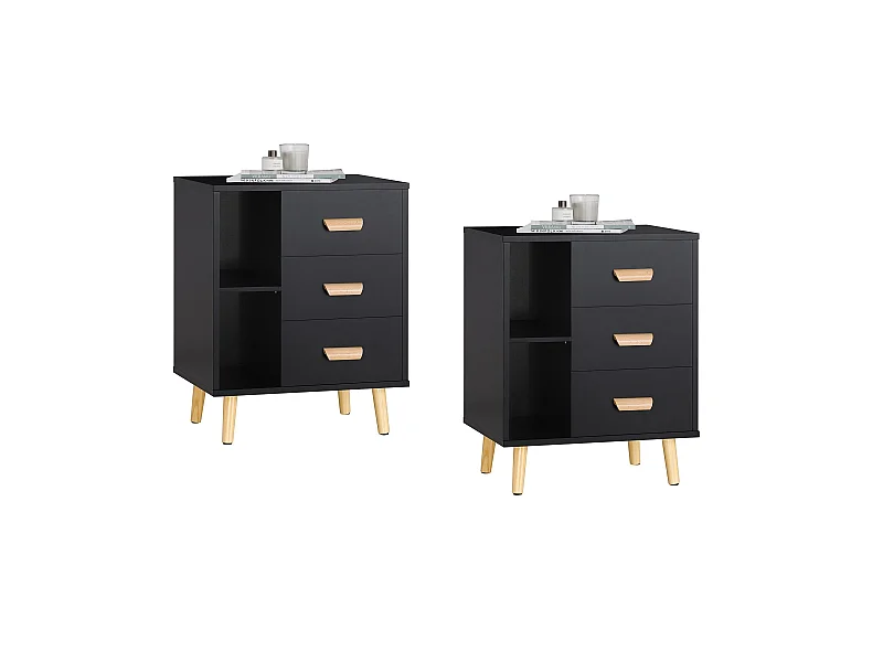 Set de 2 Mesas Auxiliares Mesita de Noche con 3 Cajones Mesa para Salón Comedor con 2 Estantes 48 x 40 x 60 cm Negro FBT95-SCHx2 SoBuy ES