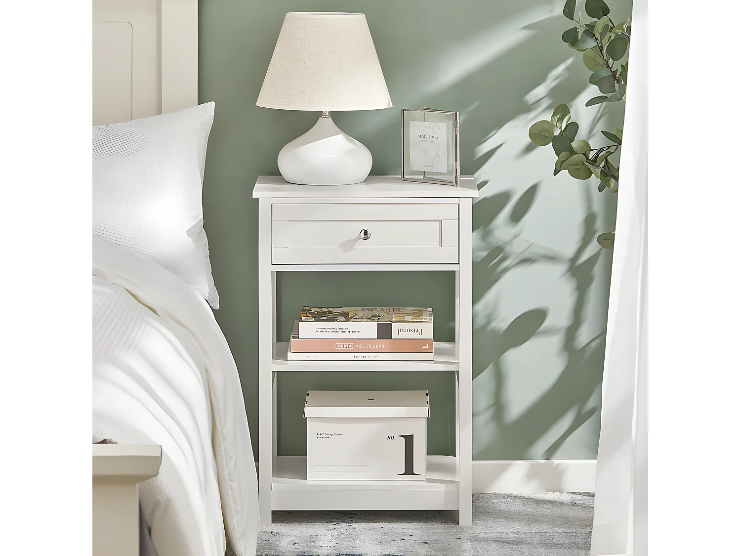 Mesa Auxiliar con 1 cajón, Consola,mesita de Noche para salón Comedor, teléfono o lampara Blanco FBT46-W SoBuy ES