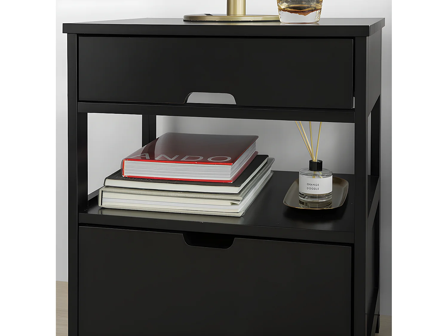 Mesitas de Noche Dormitorio Mesa Auxiliar con 2 cajones Negro 45x55x38cm FRG258-SCHx2 SoBuy ES