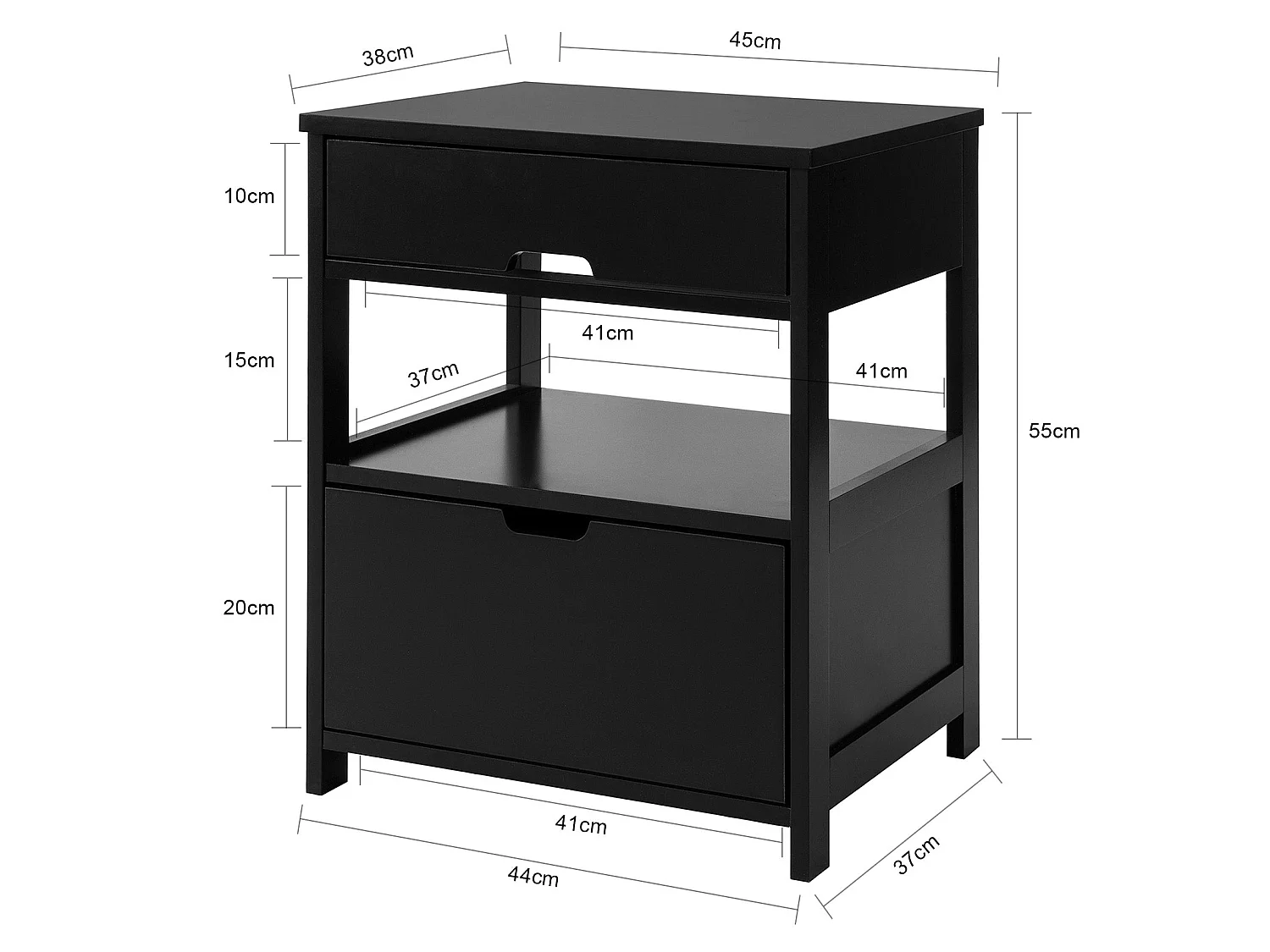 Mesitas de Noche Dormitorio Mesa Auxiliar con 2 cajones Negro 45x55x38cm FRG258-SCHx2 SoBuy ES