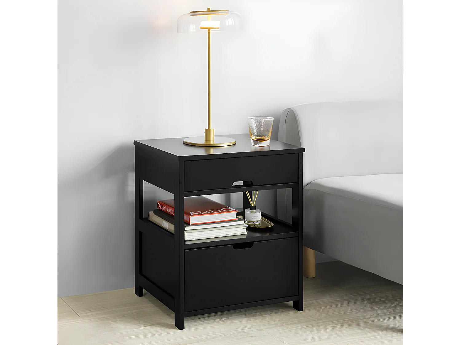 Mesitas de Noche Dormitorio Mesa Auxiliar con 2 cajones Negro 45x55x38cm FRG258-SCHx2 SoBuy ES