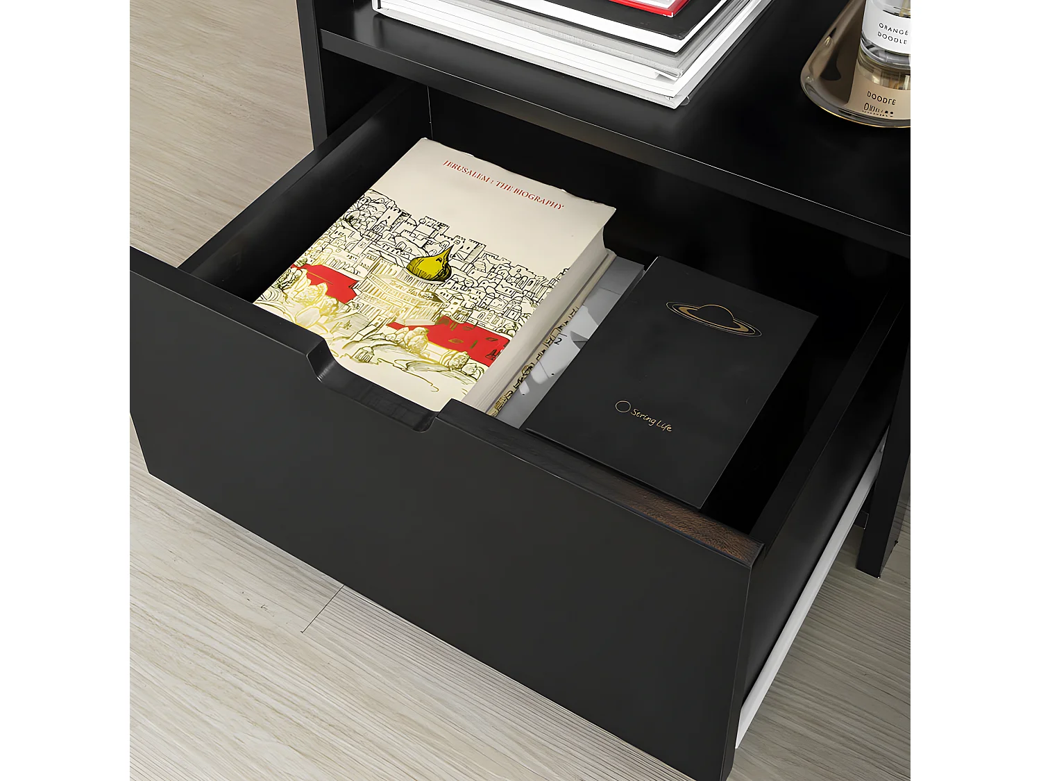 Mesitas de Noche Dormitorio Mesa Auxiliar con 2 cajones Negro 45x55x38cm FRG258-SCHx2 SoBuy ES