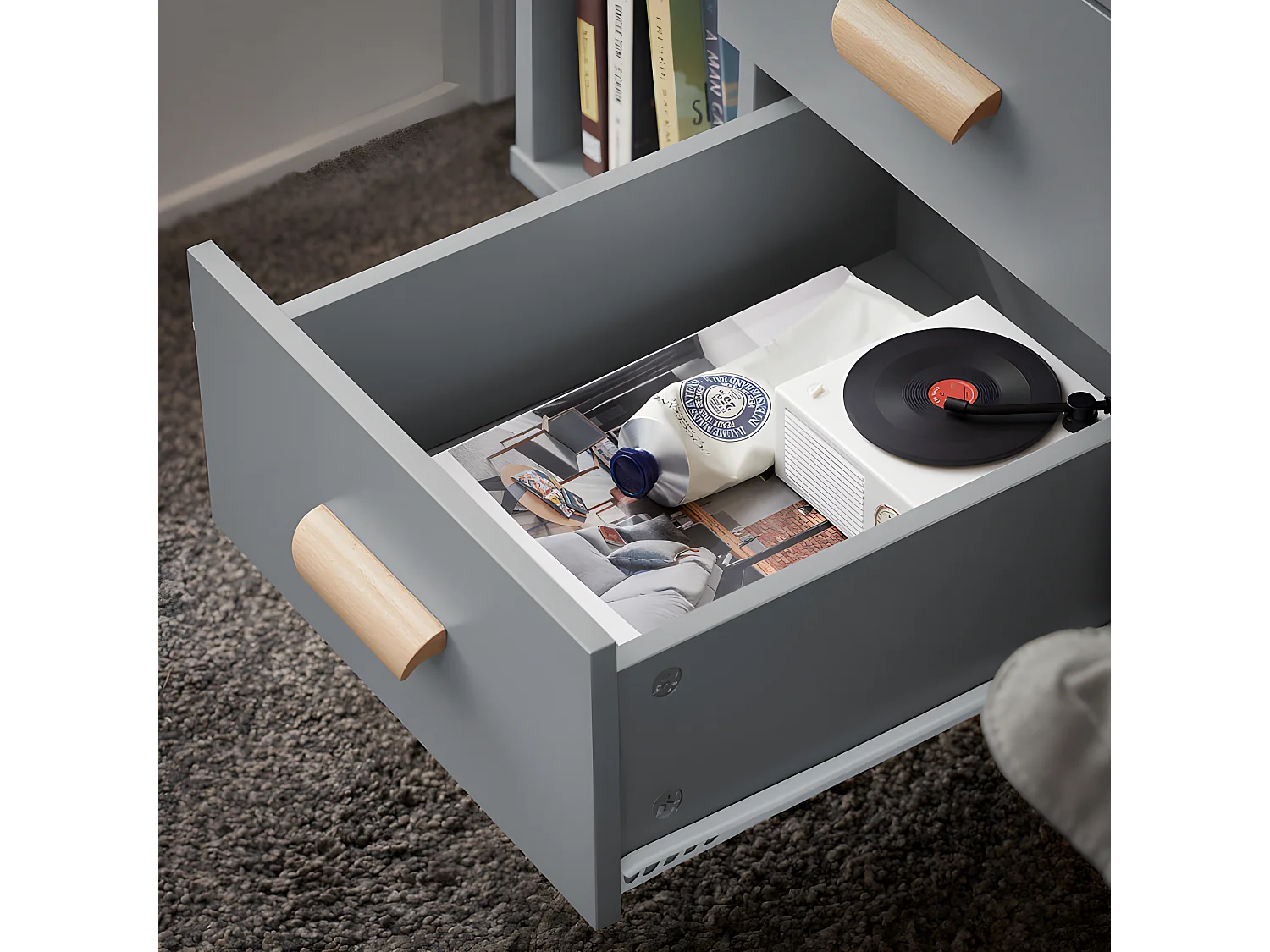 Set de 2 Mesas Auxiliares Mesita de Noche con 3 Cajones Mesa para Salón Comedor con 2 Estantes 48 x 40 x 60 cm Gris FBT95-HGx2 SoBuy ES