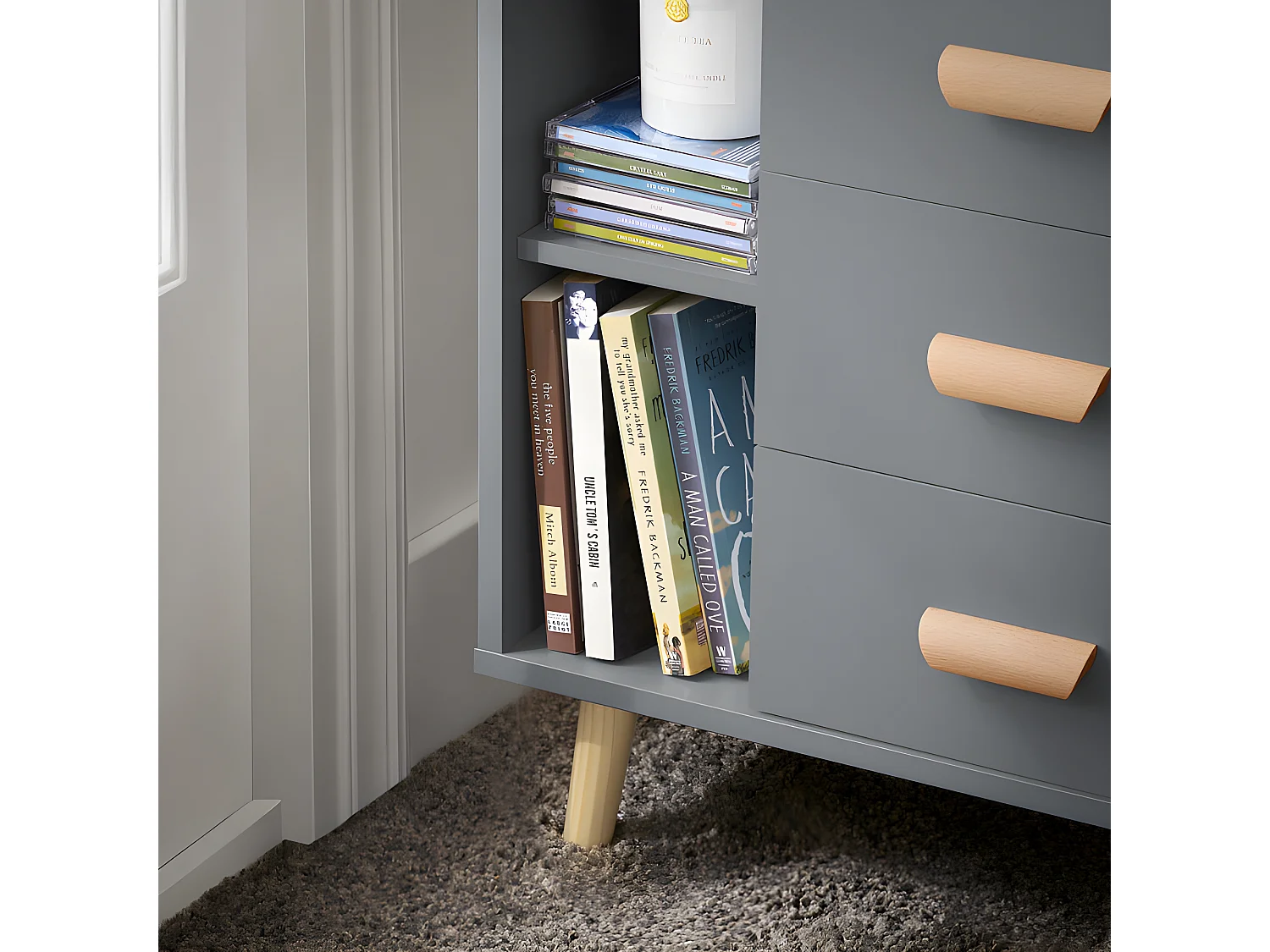 Set de 2 Mesas Auxiliares Mesita de Noche con 3 Cajones Mesa para Salón Comedor con 2 Estantes 48 x 40 x 60 cm Gris FBT95-HGx2 SoBuy ES