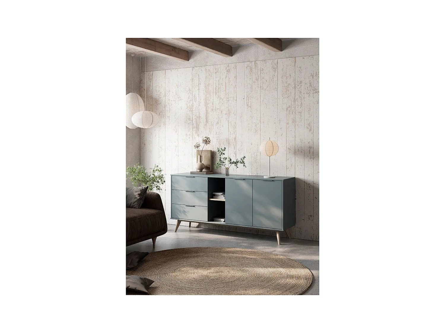 Buffet 2 Portes 2 Niches 3 Tiroirs L165 cm - Pisco