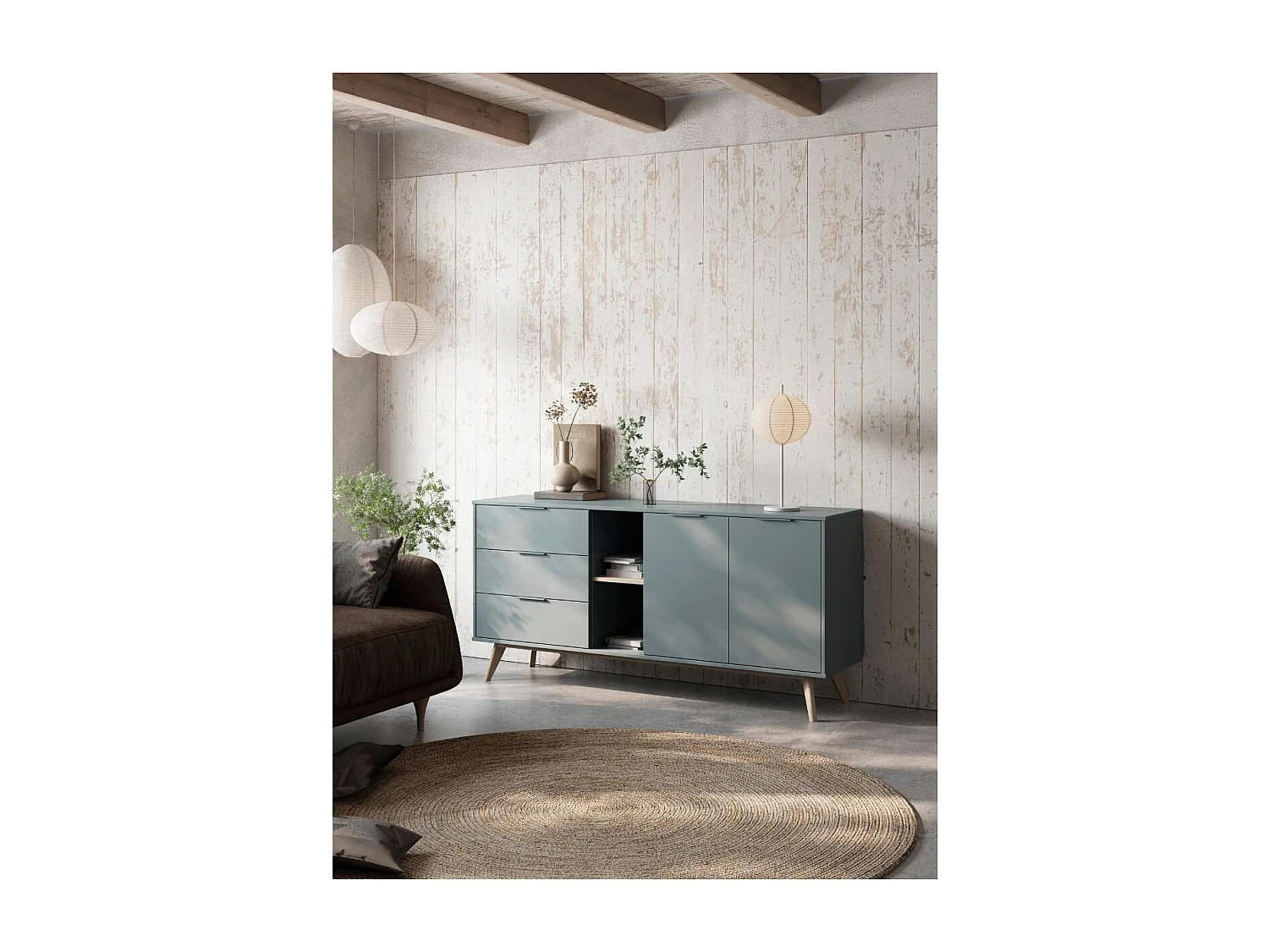 Aparador 2 portas 2 nichos 3 gavetas 165x81 cm