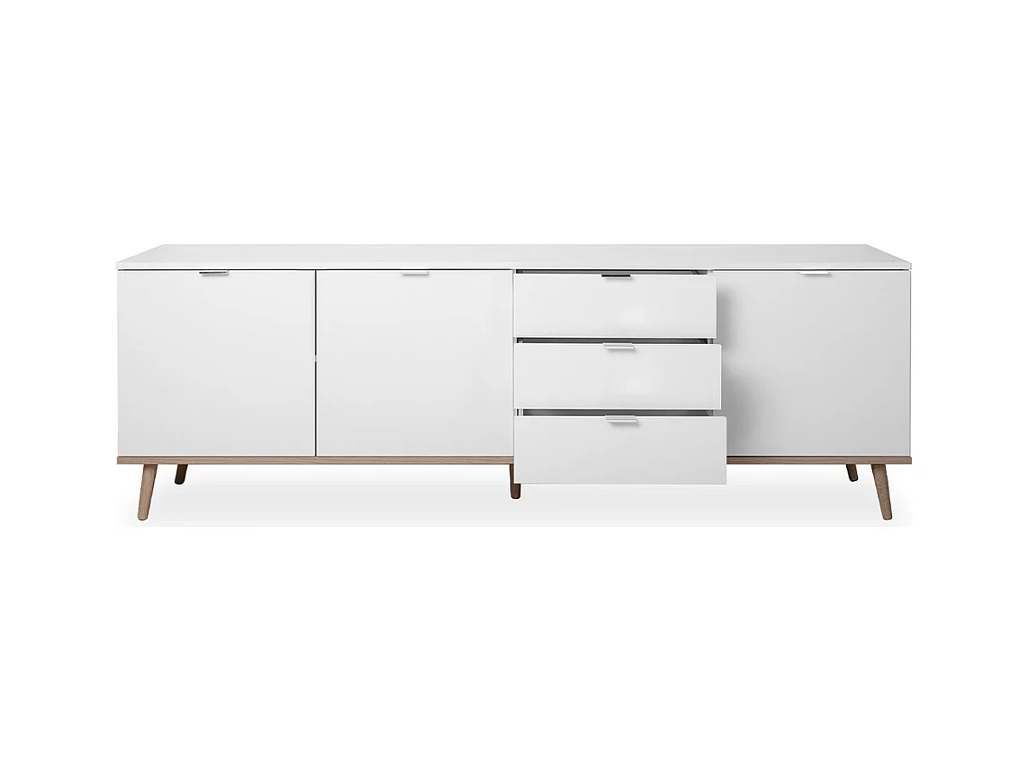 Buffet Bas 3 Portes 2 Étagères 3 Tiroirs L200 cm - COPENHAGUE