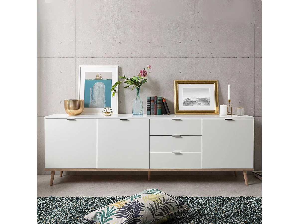 Buffet Bas 3 Portes 2 Étagères 3 Tiroirs L200 cm - COPENHAGUE