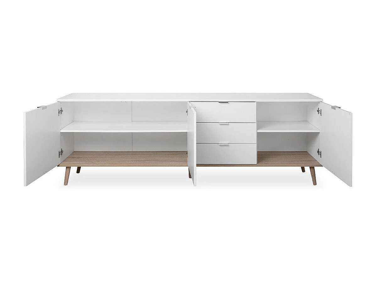 Buffet Bas 3 Portes 2 Étagères 3 Tiroirs L200 cm - COPENHAGUE