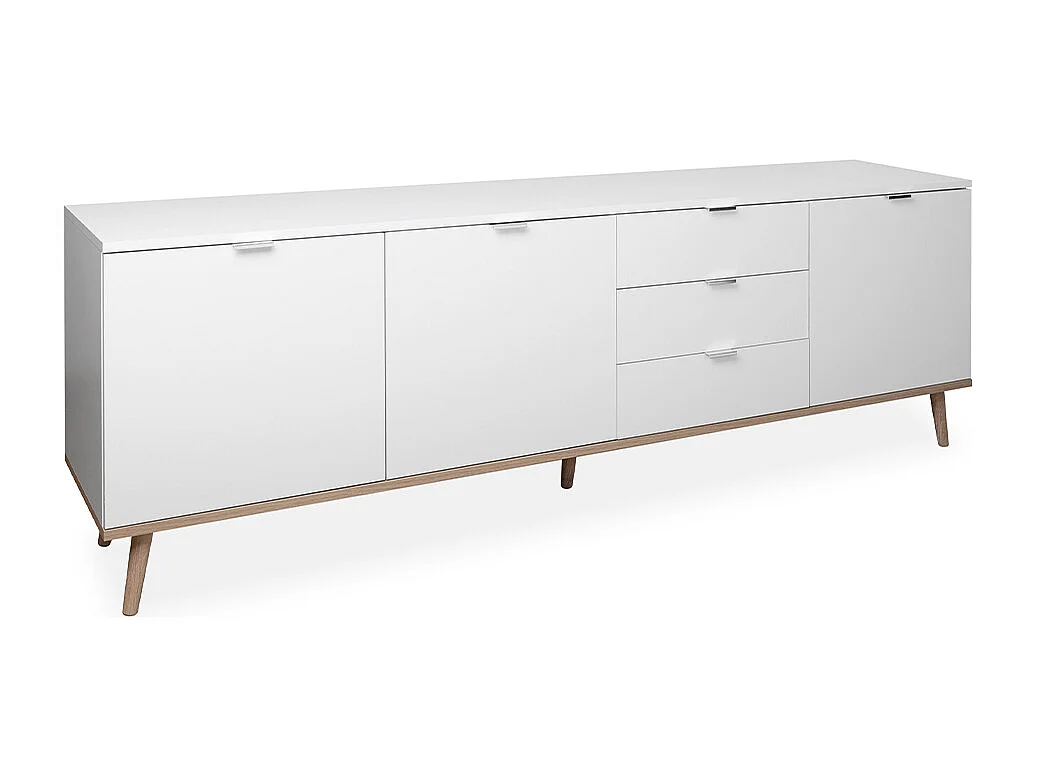 Buffet Bas 3 Portes 2 Étagères 3 Tiroirs L200 cm - COPENHAGUE