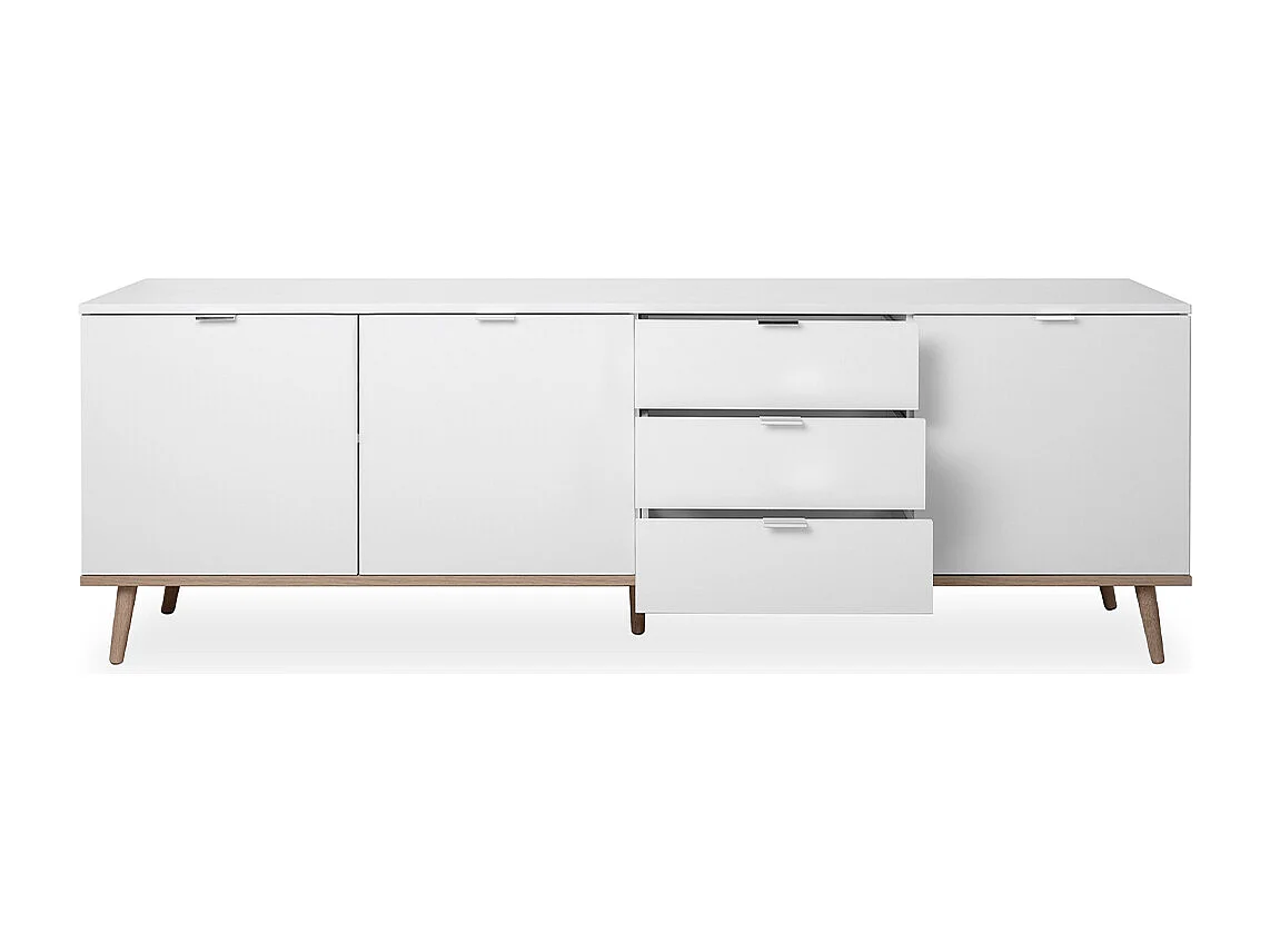 Buffet Bas 3 Portes 2 Étagères 3 Tiroirs L200 cm - COPENHAGUE