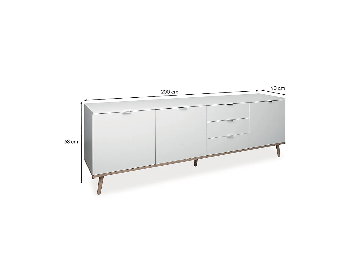 Kredens 3 drzwi 2 półki 3 szuflady L200 cm - COPENHAGEN