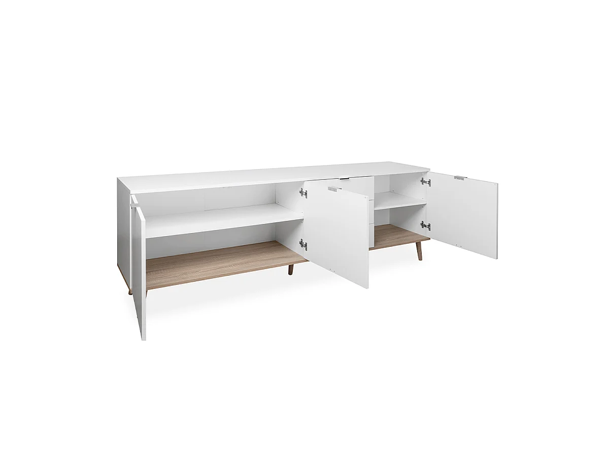 Kredens 3 drzwi 2 półki 3 szuflady L200 cm - COPENHAGEN
