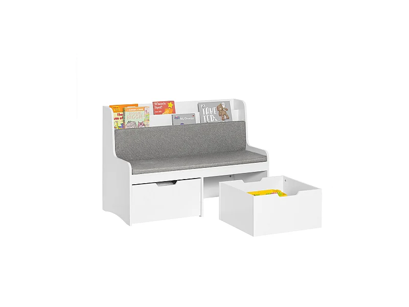 Estantería con cojín de Asiento Banco Almacenamiento Infantil con 2 cajones con Ruedas 100 x 45 x 70 cm Blanco KMB66-W SoBuy ES