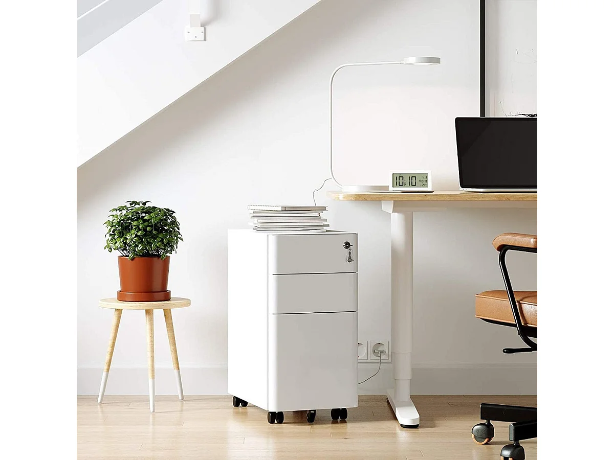 Caisson de Rangement Bureau 3 Tiroirs sur Roulettes Blanc
