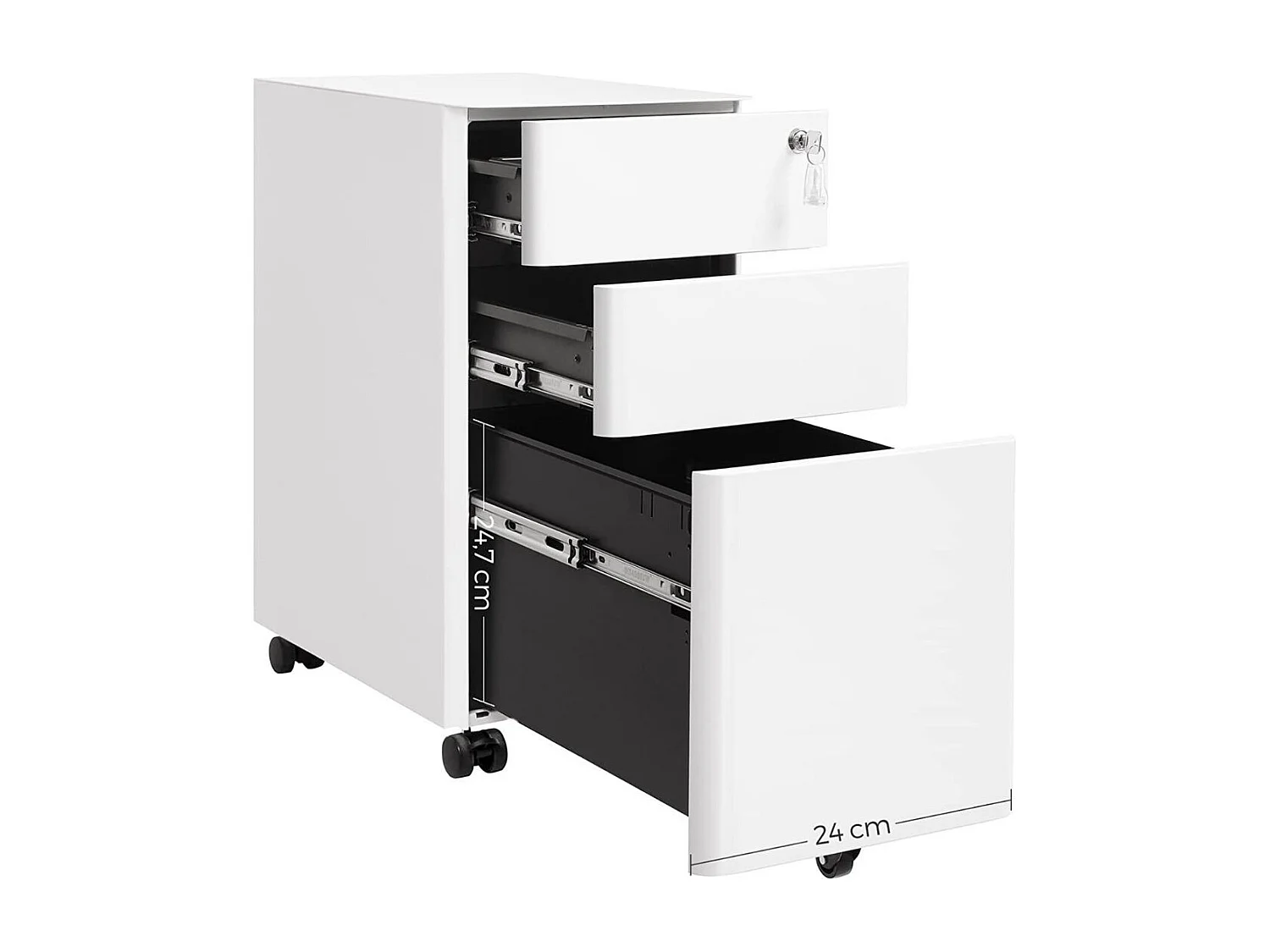 Caisson de Rangement Bureau 3 Tiroirs sur Roulettes Blanc