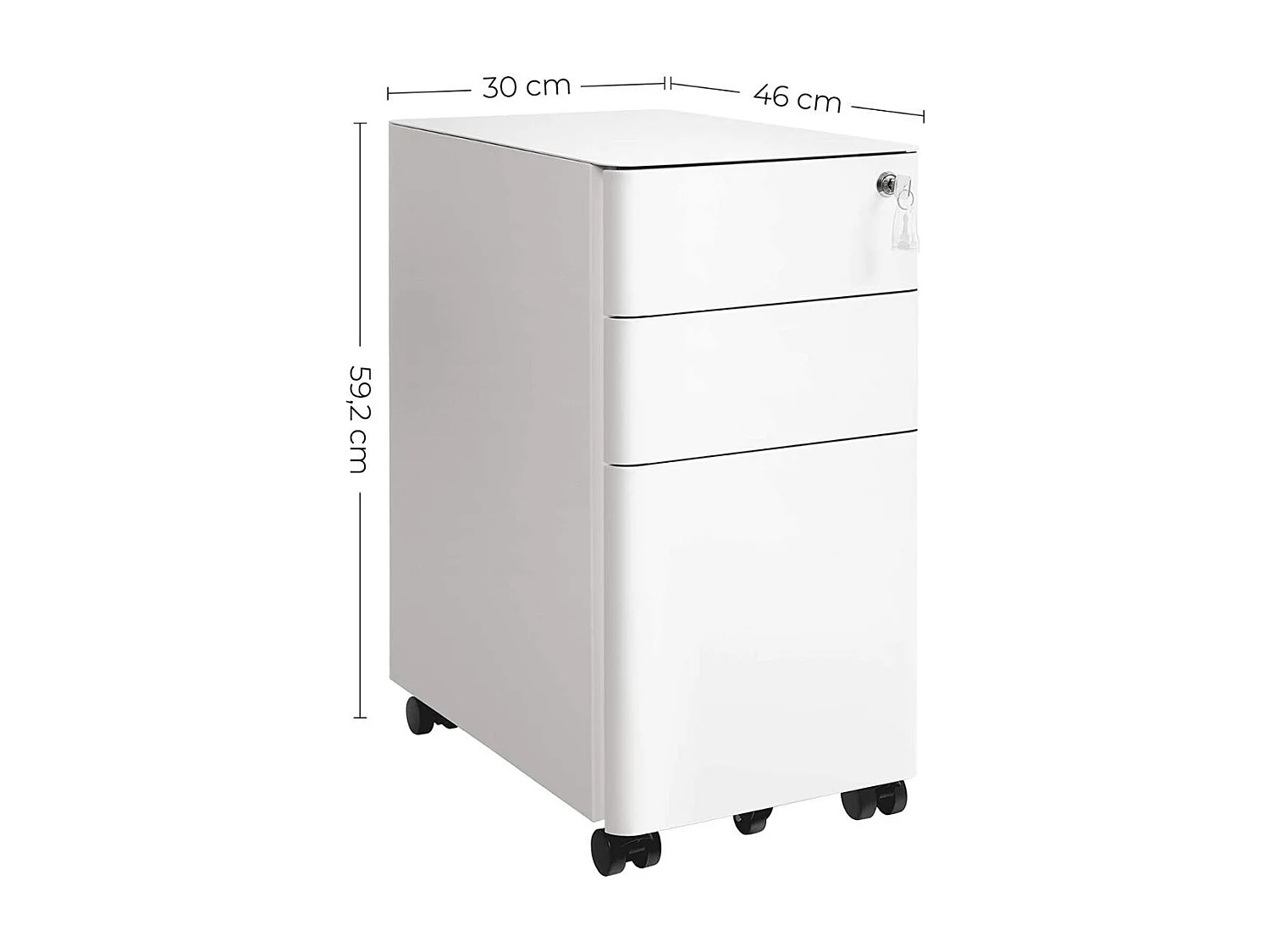 Caisson de Rangement Bureau 3 Tiroirs sur Roulettes Blanc