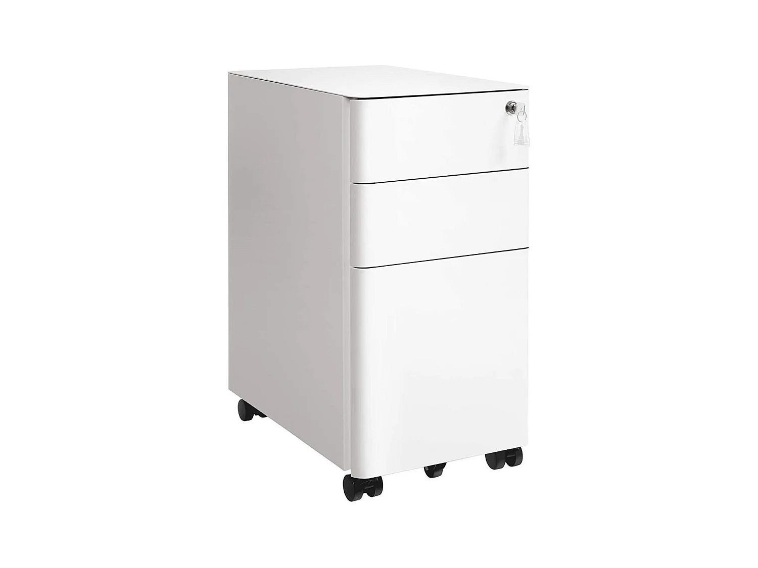 Caisson de Rangement Bureau 3 Tiroirs sur Roulettes Blanc